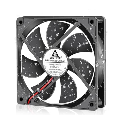 DC 12V 120mm Lüfter IP67 120 x 25mm Gehäuselüfter Doppelkugellager Bürstenloser Kühlung Lüfter für computer pc laptop von GDSTIME