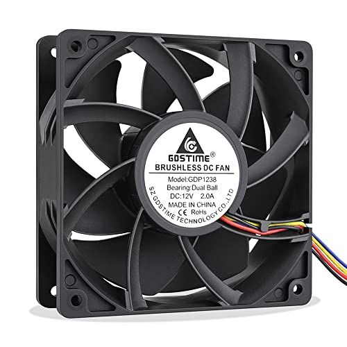 GDSTIME 120mm Lüfter 12V 12038 120 x 38mm PWM 4 Pin CPU Kühlung Lüfter 12CM Gehäuselüfter Dual Kugellager DC Ventilator für Netzteil Kabinett Server von GDSTIME