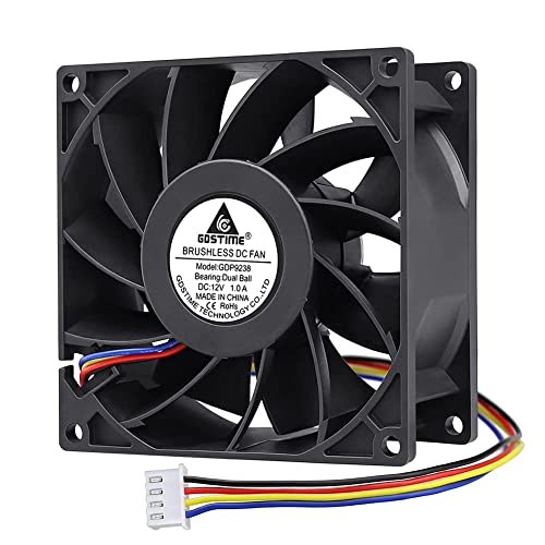 GDSTIME 12V Lüfter 92mm 92 x 38mm 4 Pin PWM CPU Lüfter 9CM Gehäuselüfter 5000 U/min Dual Kugellager Kühlung Ventilator für Server Kabinett Workstation Lüftertausch Belüftung Auspuff von GDSTIME