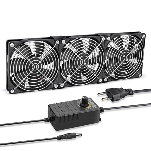 GDSTIME 3 x 120mm PC Lüfter 230V Dual Kugellager 360mm Gehäuselüfter mit AC 220V 230V Angetrieben Einstellbare Geschwindigkeit Kontrolle für Computer Serverschrank Router Laptop Workstation Chassis von GDSTIME
