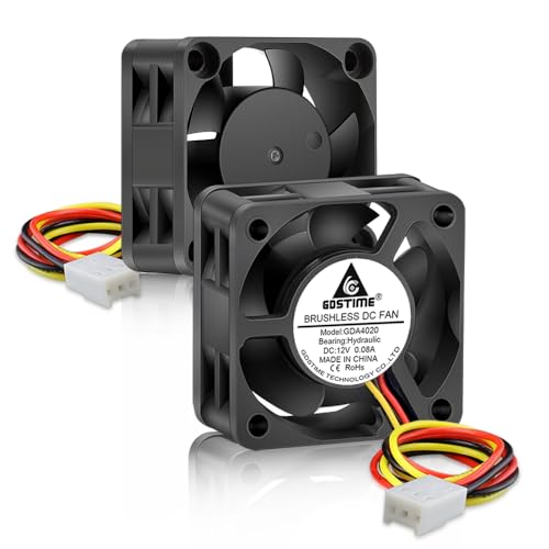 GDSTIME 40mm Lüfter 4020 Kühlung Ventilator 3 Pin 40 x 20mm DC Bürstenlos Kühlung Lüfter 6000 U/min 12V 4CM Gehäuselüfter von GDSTIME