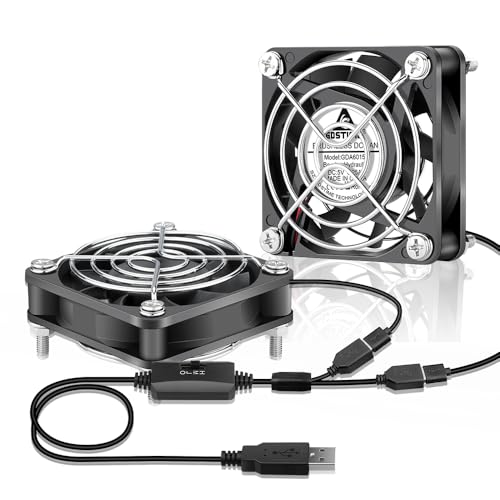 GDSTIME 2 Stück 60mm USB Lüfter 60 x 15mm USB PC Lüfter 5V 60x60 Computer Ventilator 3 Einstellbare Geschwindigkeiten für Router Schrank TV Box Konsole von GDSTIME