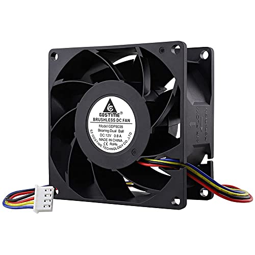 GDSTIME 80mm Lüfter 12V 80 x 38mm 4 Pin PWM CPU Lüfter 8CM Kühlung Gehäuselüfter 5500 U/min Dual Kugellager Ventilator für Kabinett Server Workstation Lüftertausch Belüftung Auspuff von GDSTIME