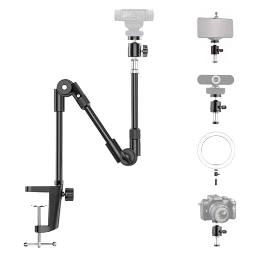 Kamera Tischstativ, Overhead Stativ Handy, Flexibel Kugelkopf Gelenkarm Tisch Halterung Klemmstativ mit 1/4" Schrauben Adapter für DSLR, Ringlicht, Webcam, Projektor, Smartphone, Tablet usw Kamera Tischstativ, Overhead Stativ Handy, Flexibel Kugelkopf Gelenkarm Tisch Halterung Klemmstativ mit 1/4" Schrauben Adapter für DSLR, Ringlicht, Webcam, Projektor, Smartphone, Tablet usw von GDWD