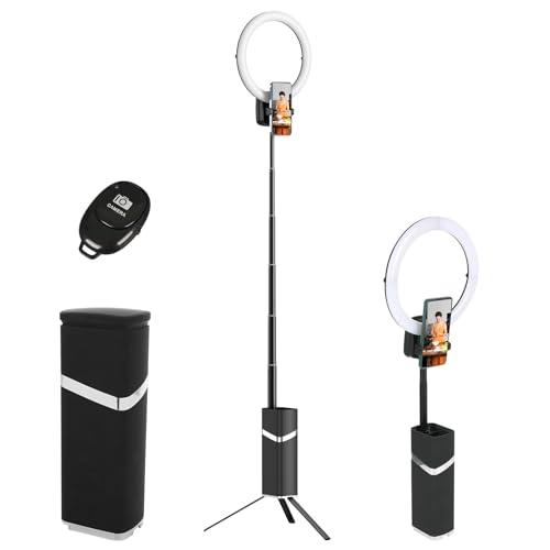 LED Ringlicht mit Stativ, 10 Zoll Dimmbare Ringleuchte, Kabelloses Faltbar Ringlampe mit Stativständer & Handyhalter für Smartphone Video/Makeup/Live Streaming/Selfie/TikTok/YouTube (Schwarz) von GDWD