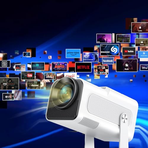 Mini Beamer, 4k Heimkino Full HD Native1080P, WiFi6 Bluetooth 5.0 Projektor,300 ANSI Lumen Video Projektor, 180 Grad Drehung mit Auto Trapezkorrektur Tragbarer Smart Projector (300 ANSI Weiß) von GDWD