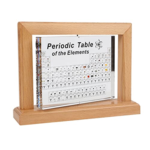 Periodensystem mit Echten Elementen, Acryl Periodic Table of 83 Chemischen Elemente, Clear Periodensystem Display mit 360° drehbarer Rahmen, Chemie Geschenk für Schüler Lehrer Kinder Studenten (A) von GDWD