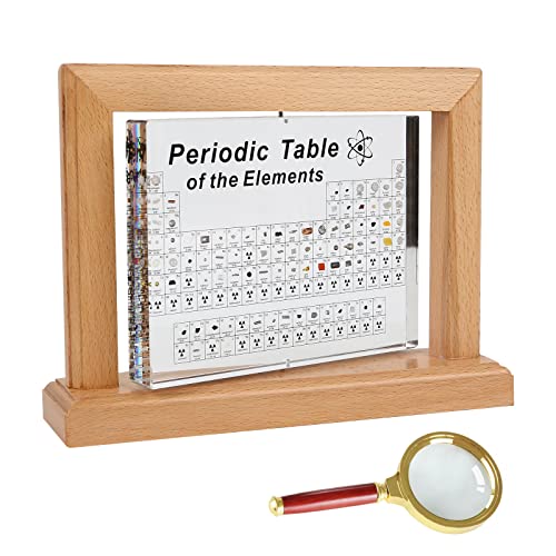 Periodensystem mit Echten Elementen, Acryl Periodic Table of 83 Chemischen Elemente, Clear Periodensystem Display mit 360° drehbarer Rahmen, Chemie Geschenk für Schüler Lehrer Kinder Studenten (B) von GDWD
