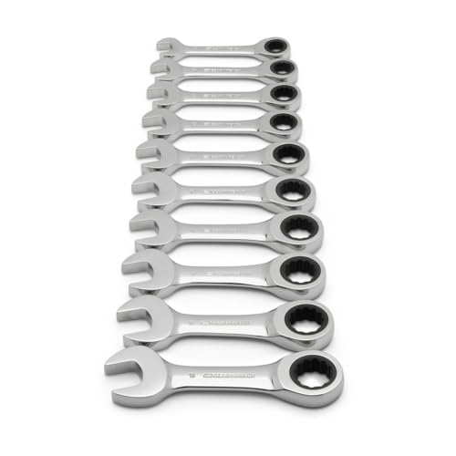 GearWrench 9520D 10-teiliger metrischer, kurzer Maulschlüssel-Satz mit Ratsche mit 72 Zähnen und 12 Punkten von GEARWRENCH