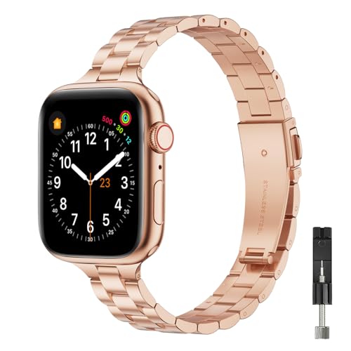 GEARYOU Metall Armband Kompatibel mit Apple Watch Armband 40mm 38mm 41mm 44mm 42mm 45mm, Slim Edelstahlarmband Kompatibel mit iWatch Serie 9/8/7/6/5/4/3/2/1, SE (38mm 40mm 41mm Rosegold) von GEARYOU