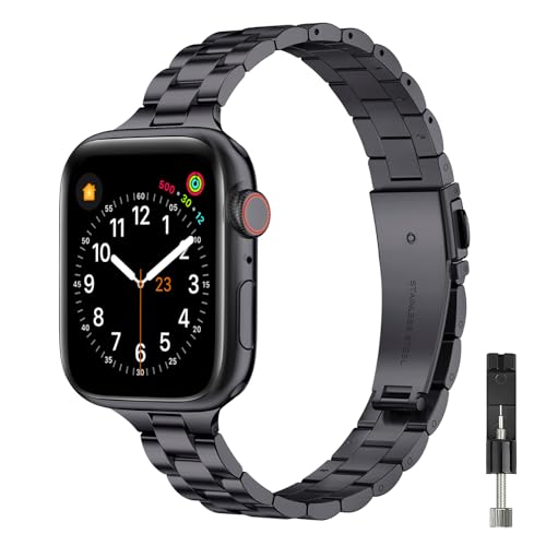 GEARYOU Metall Armband Kompatibel mit Apple Watch Armband 40mm 38mm 41mm 44mm 42mm 45mm, Slim Edelstahlarmband Kompatibel mit iWatch Serie 9/8/7/6/5/4/3/2/1, SE (38mm 40mm 41mm Schwarz) von GEARYOU