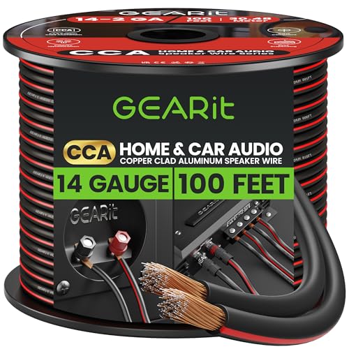 GearIT Lautsprecherkabel, 14 AWG, 14 AWG, Lautsprecherkabel (100 Fuß), ideal für Heimkino-Lautsprecher und Auto-Lautsprecher, Schwarz von GEARit