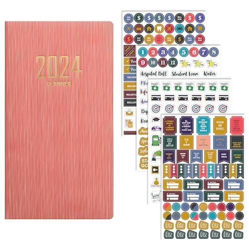2024 Planer A6 mit Aufkleber 52 Wochen Kalender Wochenplaner Buchkalender Schülerkalender Tagesplaner Tagesplanung Notizbuch Terminplaner Jahreskalender Wochenkalender Organisation (Pink) von GEBETTER