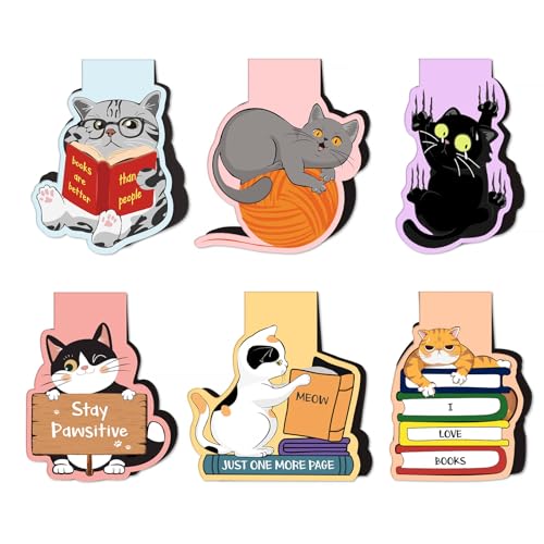 6 Stück Magnetische Lesezeichen Katze kinder Niedliche Buchmarker Clip Set für Lehrer Studenten Buchliebhaber Lesen Kawaii Magnet Seite Marker für die Schule Büro Katzenliebhaber von GEBETTER