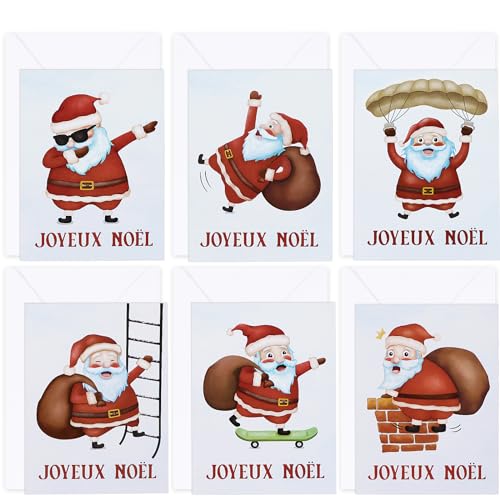 Französisch 6 Stück Grußkarte mit 6 Stück Umschlag Geschenkkarte Karte Postkarte Weihnachtskarte Geschenk für Weihnachten Neu Jahr Klappkarte (Weiß) von GEBETTER