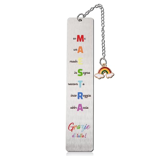 Italienisch Lehrer Lesezeichen Metall mit Geschenkbox Graviert Lehrerin Silber mit Spruch Geschenk Frauen Männer für Lehrertag Erntedankfest Absolvententag Weihnachten Abschluss Party Mitgebsel (B) von GEBETTER