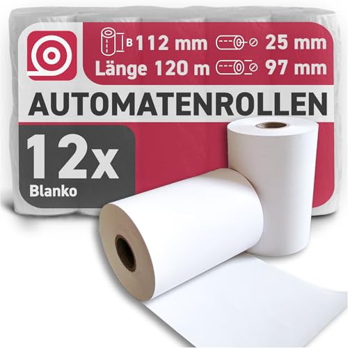 GEBONGT24 Thermorollen 112 mm x 120 m x 25 mm, BPA-frei, 12 Bonrollen mit 55 g/m², langlebig & FSC-zertifiziert – Automatenrollen mit ∅ 97mm für Spezialdrucker, Verkaufsautomaten GEBONGT24 Thermorollen 112 mm x 120 m x 25 mm, BPA-frei, 12 Bonrollen mit 55 g/m², langlebig & FSC-zertifiziert – Automatenrollen mit ∅ 97mm für Spezialdrucker, Verkaufsautomaten von GEBONGT24