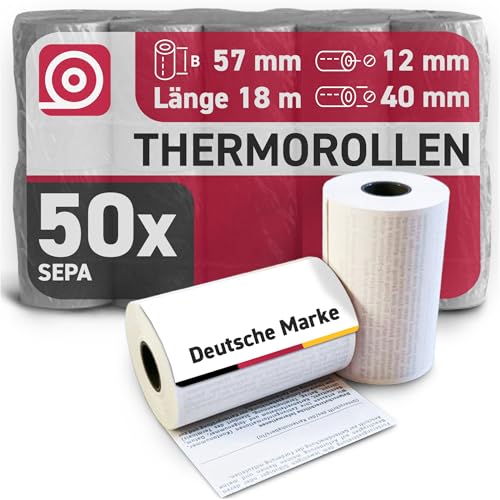 Gebongt24 20x Thermorollen BPA frei | Maße 57mm x 40mm x 12mm | Flächengewicht 55 g/m² Papier, 18m lang | Kern-Ø 12 mm | mit SEPA-Lastschrifttext als Rückseitendruck | FSC zertifiziert Gebongt24 20x Thermorollen BPA frei | Maße 57mm x 40mm x 12mm | Flächengewicht 55 g/m² Papier, 18m lang | Kern-Ø 12 mm | mit SEPA-Lastschrifttext als Rückseitendruck | FSC zertifiziert von GEBONGT24