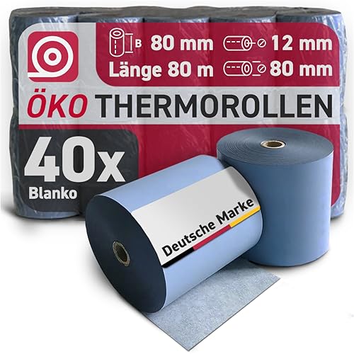Gebongt24 Blue4est® Öko Thermorolle 80 mm x 80 m x 12 mm - umweltfreundliches Thermopapier 52g/m² - 50 Kassenrollen mit ca. 80 mm Rollendurchmesser – Ökobon für EC-Cash und Kassenbondrucker von GEBONGT24