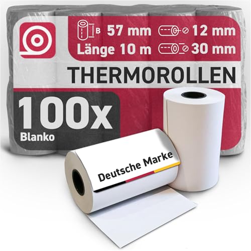 Gebongt24 Thermorollen 57 mm x 10m x 12mm mit 48g/m² – hochwertige Bonrollen aus BPA-freiem Thermopapier – 100 Kassenrollen mit ⌀ 28 mm – für EC-Cash & Kassenbondrucker von GEBONGT24