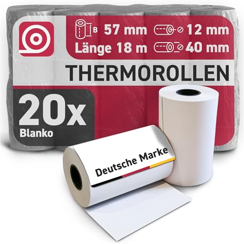 Gebongt24 Thermorollen 57 mm x 18m x 12 mm mit 55g/m² -– hochwertige Bonrollen aus BPA-freiem Thermopapier – 20 Kassenrollen mit ⌀ 40 mm – für EC-Cash & Kassenbondrucker Gebongt24 Thermorollen 57 mm x 18m x 12 mm mit 55g/m² -– hochwertige Bonrollen aus BPA-freiem Thermopapier – 20 Kassenrollen mit ⌀ 40 mm – für EC-Cash & Kassenbondrucker von GEBONGT24