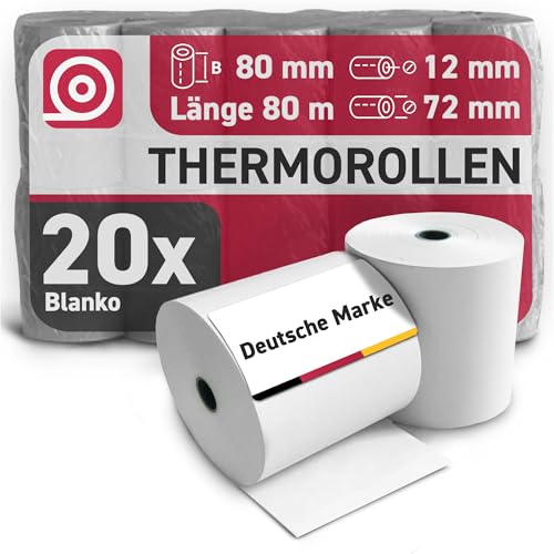 Gebongt24 Thermorollen 80 mm x 80 mmm x 12mm mit 48g/m² – hochwertige Bonrollen aus BPA-freiem Thermopapier – 20 Kassenrollen mit ⌀ 72 mm – passend für EPSON Drucker & Kassenbondrucker Gebongt24 Thermorollen 80 mm x 80 mmm x 12mm mit 48g/m² – hochwertige Bonrollen aus BPA-freiem Thermopapier – 20 Kassenrollen mit ⌀ 72 mm – passend für EPSON Drucker & Kassenbondrucker von GEBONGT24
