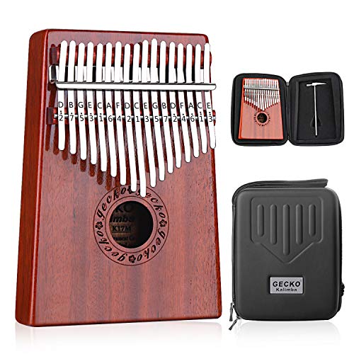 GECKO Kalimba 17 Schlüssel Daumenklavier mit wasserdichter Schutzbox, Stimmhammer und Lernanleitung, tragbares Mbira Sanza Fingerpiano, Geschenk für Kinder Erwachsene Anfänger Profi. von GECKO