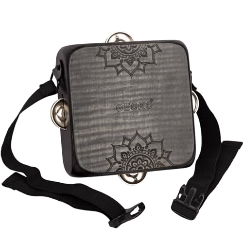 Tamburin Cajon Drum mit Schellen, tragbarer Gurt, Aufbewahrungstasche, Handheld Percussion Instrument, Portable Cajon für Rhythmusübungen & Live-Auftritte (Schwarz) von GECKO