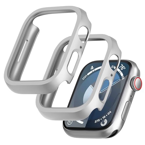 GEEDOOWIN 2 Stück [Nein Displayschutz] Schutzhülle für Apple Watch Series 9/8/7 45mm, Ultradünne Rundum Rahmen Stoßstange hülle, Schockfest Hart PC Gehäuse Schutz für iWatch 45mm zubehör, Silber von GEEDOOWIN