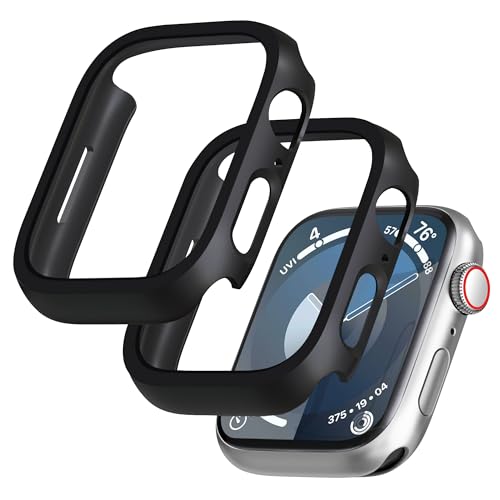 GEEDOOWIN 2 Stück [Nein Displayschutz] Schutzhülle für Apple Watch Series 9/8/7 45mm, Ultradünne Rundum Rahmen Stoßstange hülle, Schockfest Hart PC Gehäuse Schutz für iWatch 45mm zubehör, schwarz von GEEDOOWIN