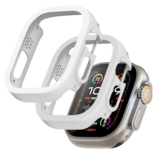 GEEDOOWIN 2 Stück [Nein Displayschutz] Schutzhülle für Apple Watch Ultra/Ultra 2 49mm, Ultradünne Rundum Rahmen Stoßstange hülle, Schockfest Hart PC Gehäuse Schutz für iWatch 49mm zubehör, weiß von GEEDOOWIN