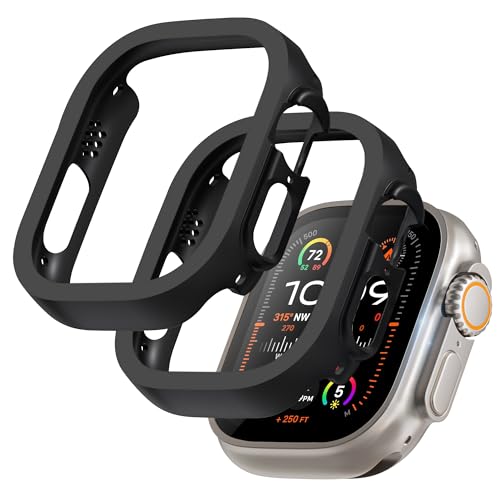 GEEDOOWIN 2 Stück [Nein Displayschutz] Schutzhülle für Apple Watch Ultra/Ultra 2 49mm, Ultradünne Rundum Rahmen Stoßstange hülle, Schockfest Hart PC Gehäuse Schutz für iWatch 49mm zubehör, schwarz von GEEDOOWIN