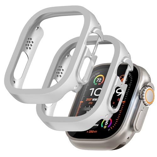 GEEDOOWIN 2 Stück [Nein Displayschutz] Schutzhülle für Apple Watch Ultra/Ultra 2 49mm, Ultradünne Rundum Rahmen Stoßstange hülle, Schockfest Hart PC Gehäuse Schutz für iWatch 49mm zubehör, Silber von GEEDOOWIN