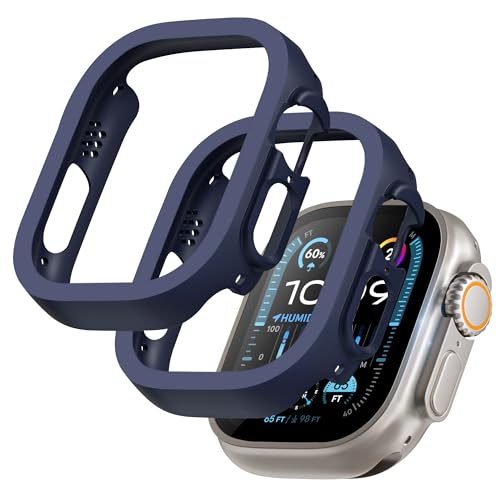 GEEDOOWIN 2 Stück [Nein Displayschutz] Schutzhülle für Apple Watch Ultra/Ultra 2 49mm, Ultradünne Rundum Rahmen Stoßstange hülle, Schockfest Hart PC Gehäuse Schutz für iWatch 49mm zubehör, blau von GEEDOOWIN