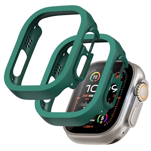 GEEDOOWIN 2 Stück [Nein Displayschutz] Schutzhülle für Apple Watch Ultra/Ultra 2 49mm, Ultradünne Rundum Rahmen Stoßstange hülle, Schockfest Hart PC Gehäuse Schutz für iWatch 49mm zubehör, grün von GEEDOOWIN
