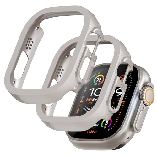 GEEDOOWIN 2 Stück [Nein Displayschutz] Schutzhülle für Apple Watch Ultra/Ultra 2 49mm, Ultradünne Rundum Rahmen hülle, Schockfest Hart PC Gehäuse Schutz für iWatch 49mm zubehör, Sternenlichtfarbe von GEEDOOWIN