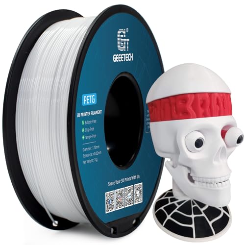 GEEETECH PETG Filament 1,75 mm, PETG Weiß Filament 1 kg Spool für 3D-Drucker,PETG 3D Drucker Filament, Maßgenauigkeit +/- 0.02mm von GEEETECH