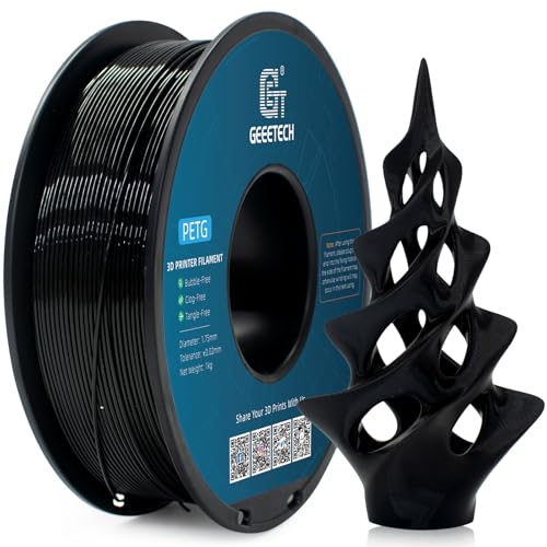 GEEETECH PETG Filament 1,75 mm Schwarz 1 kg Spool für 3D-Drucker,PETG 3D Drucker Filament, Maßgenauigkeit +/- 0.02mm von GEEETECH