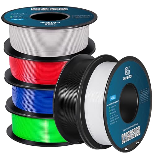 GEEETECH PLA Filament 1,75mm für 3D Drucker, 6 Rollen (Schwarz+Weiß+Grau+Rot+Grün+Blau) 6 x1KG Farben Bundle von GEEETECH