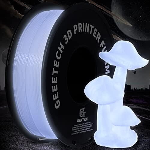 GEEETECH PLA Filament 1.75mm, Glows Weiß in the Dark, 3D Drucker Filament 1kg Spool von GEEETECH