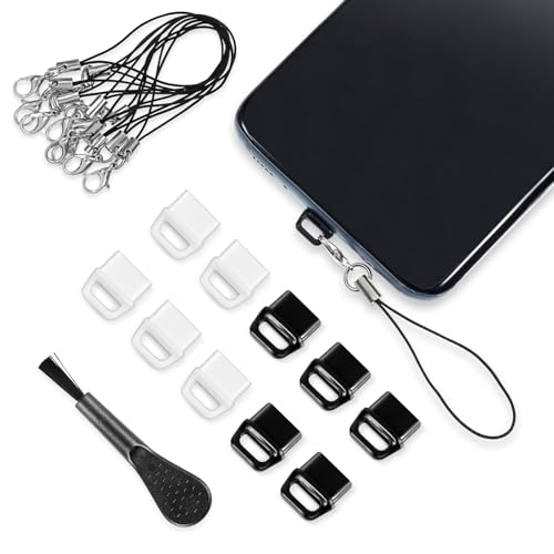 GEEHUA 10 Stück USB C Staubstecker Abdeckung, Typ C Anti Staub Stecker Staubschutz Abdeckung Schutzkappe mit 10 Stück Lanyard Telefonringband für Mobiltelefone und Reinigungsbürste(5 Schwarz+5 Weiß) GEEHUA 10 Stück USB C Staubstecker Abdeckung, Typ C Anti Staub Stecker Staubschutz Abdeckung Schutzkappe mit 10 Stück Lanyard Telefonringband für Mobiltelefone und Reinigungsbürste(5 Schwarz+5 Weiß) von GEEHUA