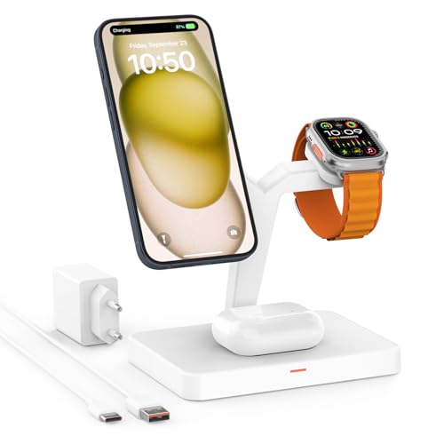 GEEKERA 3 in 1 Magnetische Ladestation, Wireless Charger Induktive Kabellose Ladestation Kompatibel mit iPhone 15/14/13/12/Pro Max/Mini, Apple Watch 9/8/7/6/SE/5/4/3, AirPods 2/3/Pro, Elfenbeinweiß GEEKERA 3 in 1 Magnetische Ladestation, Wireless Charger Induktive Kabellose Ladestation Kompatibel mit iPhone 15/14/13/12/Pro Max/Mini, Apple Watch 9/8/7/6/SE/5/4/3, AirPods 2/3/Pro, Elfenbeinweiß von GEEKERA