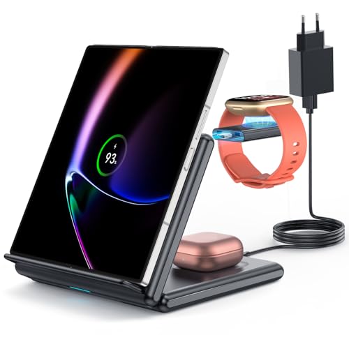 GEEKERA Induktive Ladestation für Samsung, 3 in 1 Faltbare Wireless Charger für Samsung Z Fold/Flip, Kabelloses Ladegerät für Fitbit Sense/Versa, Induktionsladegerät für Galaxy Buds-Carbon Schwarz GEEKERA Induktive Ladestation für Samsung, 3 in 1 Faltbare Wireless Charger für Samsung Z Fold/Flip, Kabelloses Ladegerät für Fitbit Sense/Versa, Induktionsladegerät für Galaxy Buds-Carbon Schwarz von GEEKERA