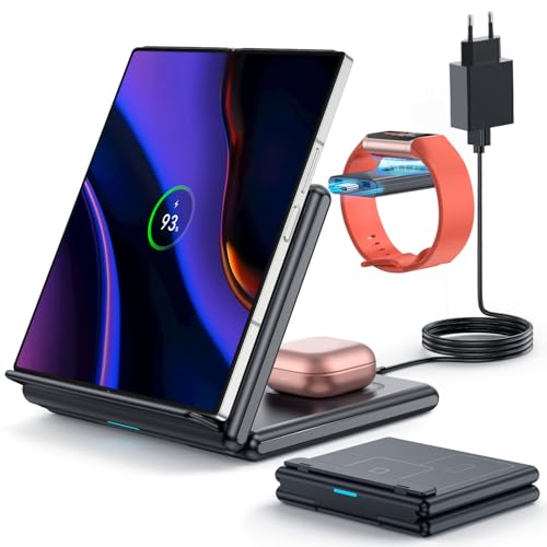 GEEKERA Induktive Ladestation für Samsung, 3 in 1 Faltbare Wireless Charger für Samsung Z Fold/Flip/S24, Kabelloses Ladegerät für Fitbit Charge 6/5/Luxe, Induktionsladegerät für Galaxy Buds-Schwarz GEEKERA Induktive Ladestation für Samsung, 3 in 1 Faltbare Wireless Charger für Samsung Z Fold/Flip/S24, Kabelloses Ladegerät für Fitbit Charge 6/5/Luxe, Induktionsladegerät für Galaxy Buds-Schwarz von GEEKERA