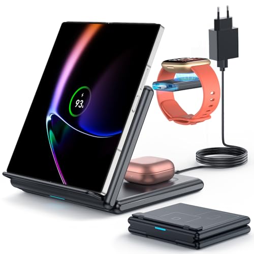 GEEKERA Induktive Ladestation für Samsung, 3 in 1 Faltbare Wireless Charger für Samsung Z Fold/Flip/S24/S23, Kabelloses Ladegerät für Fitbit Sense/Versa, Induktionsladegerät für Galaxy Buds-Schwarz GEEKERA Induktive Ladestation für Samsung, 3 in 1 Faltbare Wireless Charger für Samsung Z Fold/Flip/S24/S23, Kabelloses Ladegerät für Fitbit Sense/Versa, Induktionsladegerät für Galaxy Buds-Schwarz von GEEKERA