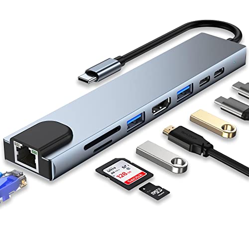 HUB, 8-in-1 Adapter mit 4K-HDMI, Type C 100W PD, USB C Port, USB 3.0, RJ45 Ethernet, SD/TF-Kartenles, Docking Station Kompatibel mit MacBook Pro/Air Laptop und Andere Geräte von GEEKHAVE