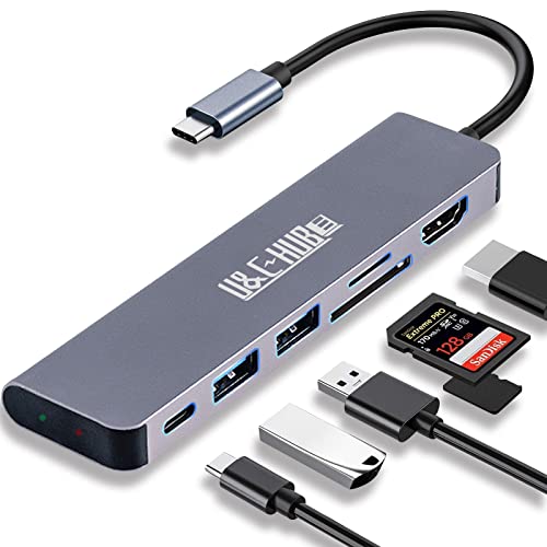 USB C HUB, Multiport USB C Adapter für MacBook Pro & Air Zubehör, 6 in 1 Dongle HUB mit 4K HDMI, USB 3.0, 100W PD, SD/TF Kartenleser, kompatibel für Laptop und andere Typ-C Geräte von GEEKHAVE