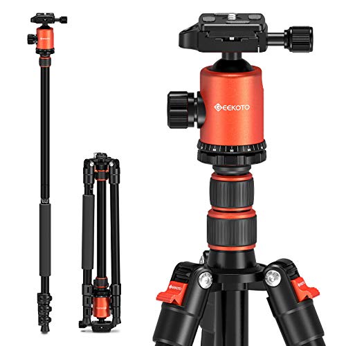 GEEKOTO Kamera Stativ 200cm, DSLR Camera Tripod Aluminum Reisestativ mit Einbeinstativ und 360° Panorama Kugelkopf, 1/4 Schnellwechselplatte und Stativtasche für Spiegelreflexkamera bis zu 8kg Orange von GEEKOTO