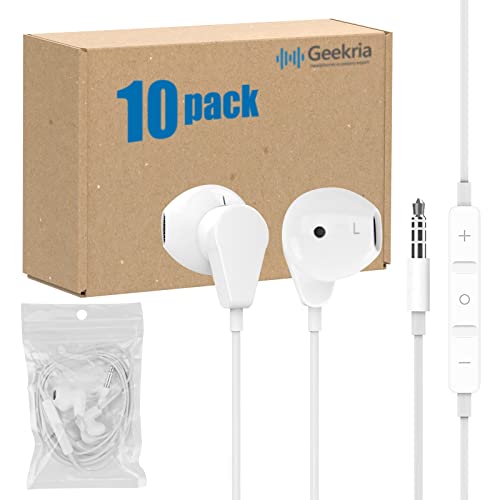 GEEKRIA 3,5-mm-Klinkenstecker mit Mikrofon, hochwertige kabelgebundene Kopfhörer, Großpackung, Stereo-Halb-In-Ear-Kopfhörer mit Mikrofon und Lautstärkeregler, erschwingliche Großhandels-Ohrhörer (10 von GEEKRIA
