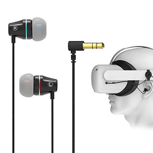 Geekria QuickFit VR Kurze Ohrhörer für Oculus Quest 2, In-Ear-Kopfhörer mit Ohrstöpseln in S/M/L-Größe, 3D-360-Grad-Sound-Kopfhörer für Virtual-Reality-Gaming-Headset (Schwarz) von GEEKRIA
